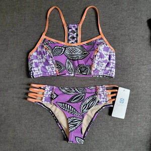 Kuleana Women's Purple Leaf Print Top & Bottom Two Piece Set Size xsmall